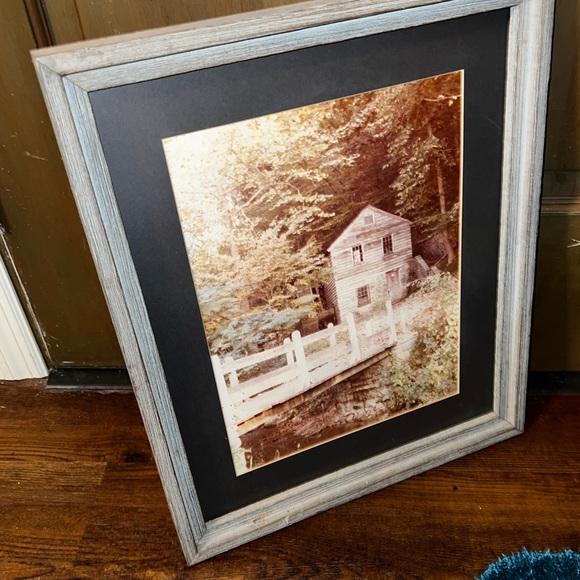 Vintage Rustic Country Mill Print Gray/ Blue Frame W/ Hanger - Picture 6 of 11